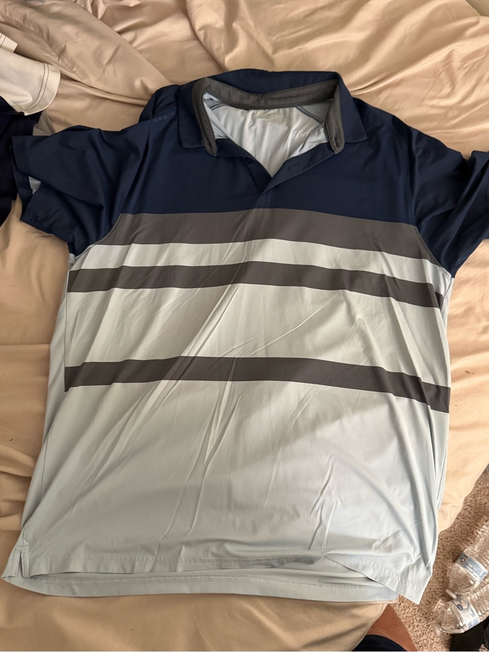 Under Armour Navy and Light Gray Striped Performance Polo